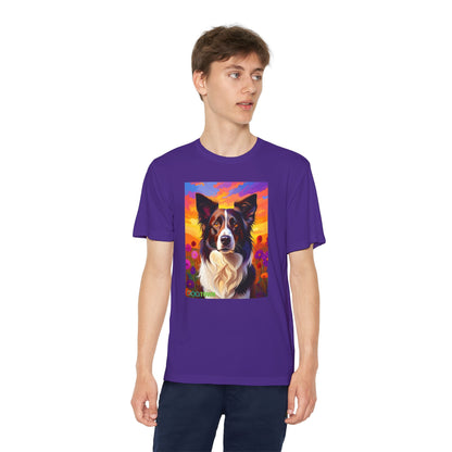 Pup Art Canvas - Kid's Sport Short Sleeve Tee (Border Collie)