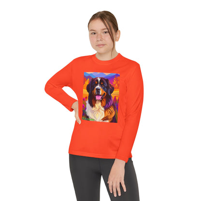 Pup Art Canvas - Kid's Sport Long Sleeve Tee (Bernese Mountain Dog)
