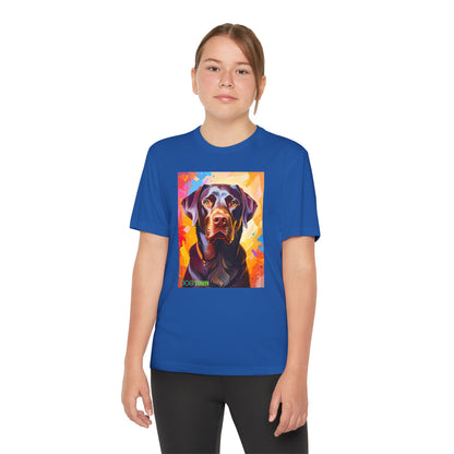 Pup Art Canvas - Kid's Sport Short Sleeve Tee (Chocolate Lab)