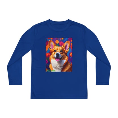 Pup Art Canvas - Kid's Sport Long Sleeve Tee (Corgi)