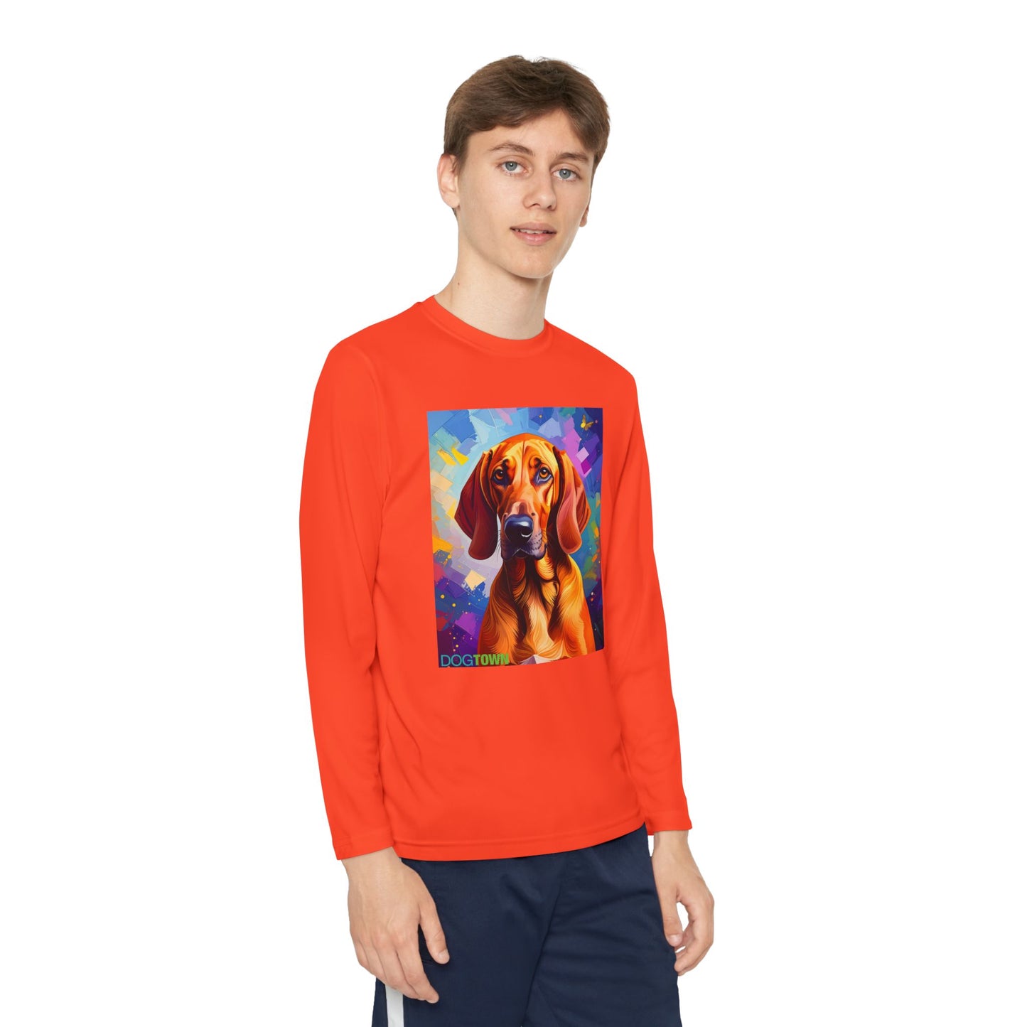 Pup Art Canvas - Kid's Sport Long Sleeve Tee (Redbone Coonhound)