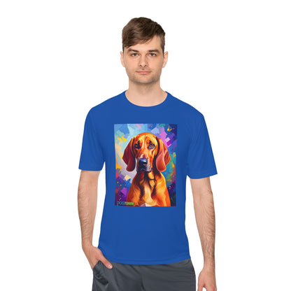 Pup Art Canvas Unisex Moisture Wicking Tee (Redbone Coonhound)