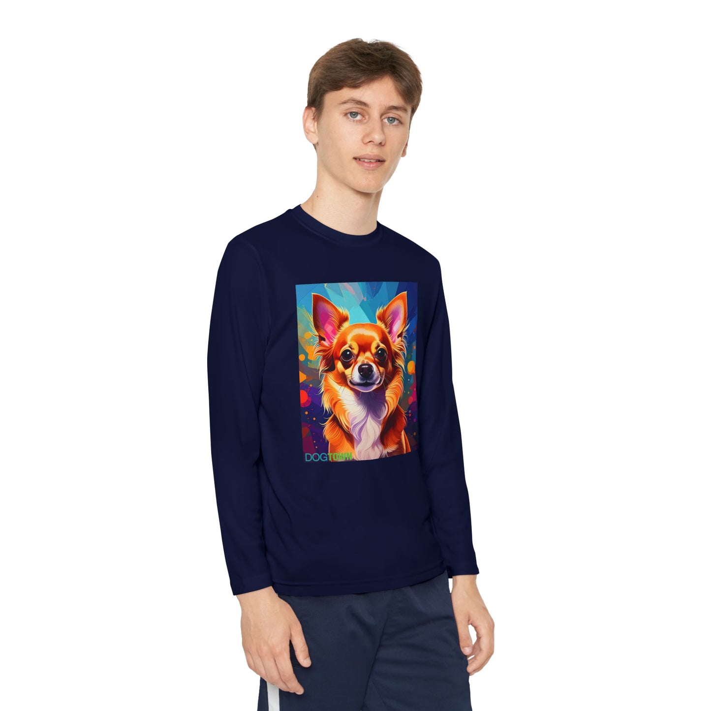 Pup Art Canvas - Kid's Sport Long Sleeve Tee (Chihuahua)