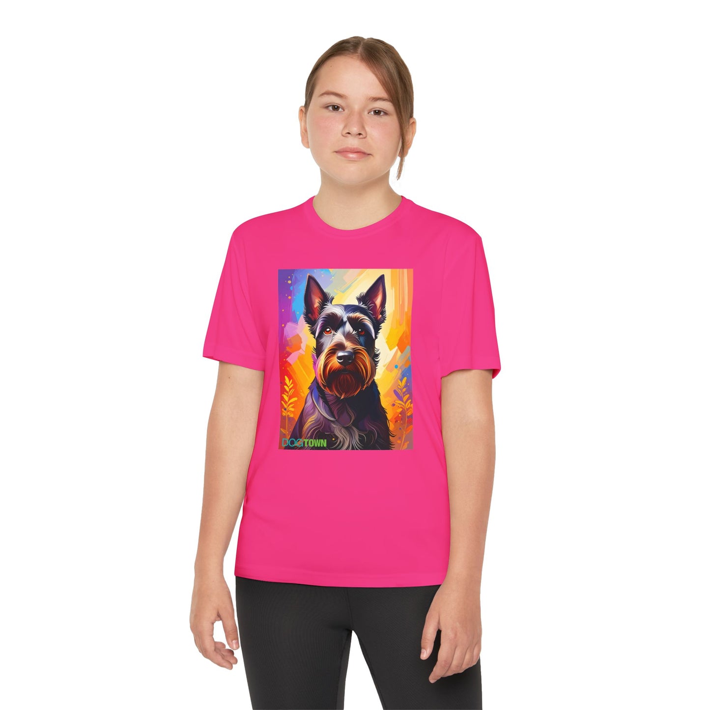 Pup Art Canvas - Kid's Sport Short Sleeve Tee (Scottish Terrier)