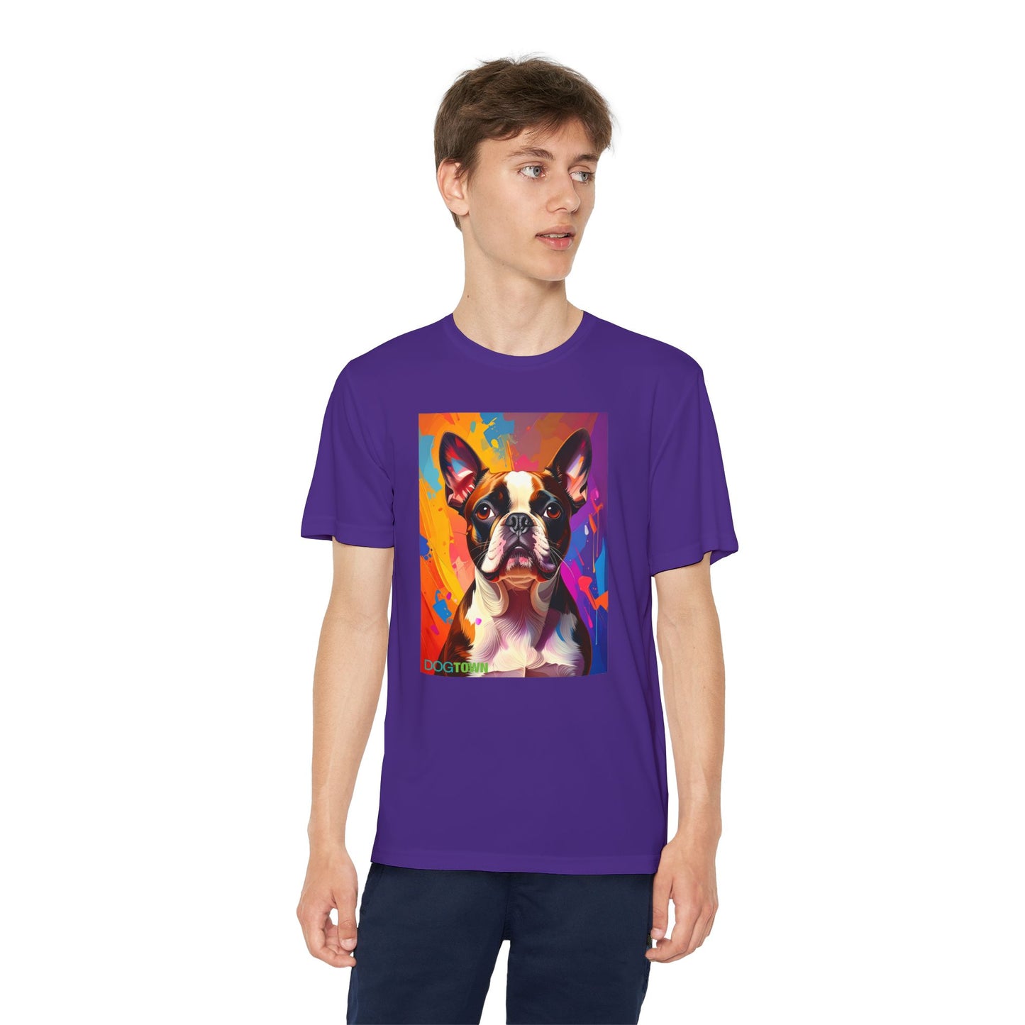 Pup Art Canvas - Kid's Sport Short Sleeve Tee (Boston Terrier)