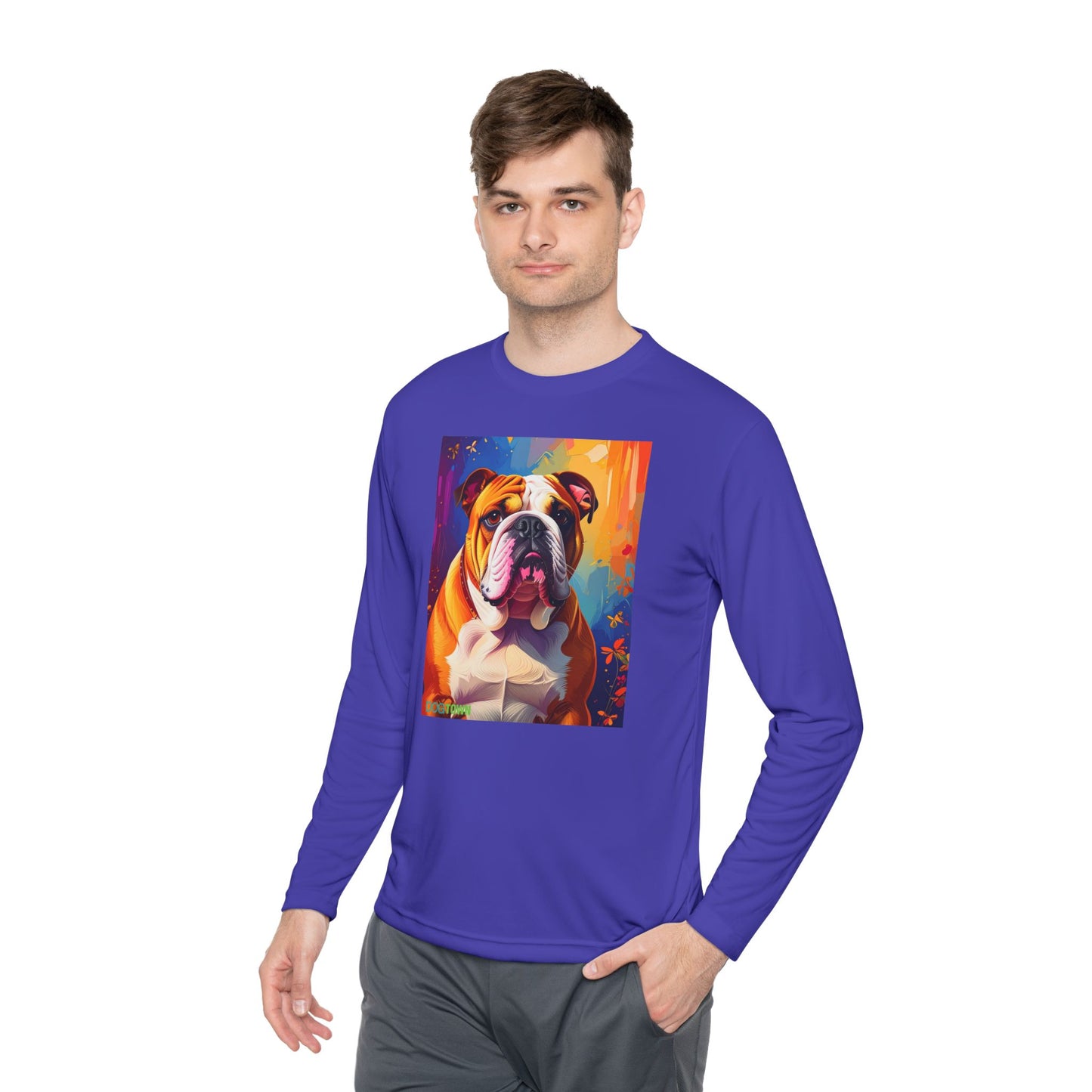 Pup Art Canvas Sport Long Sleeve Tee (English Bulldog)
