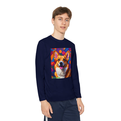 Pup Art Canvas - Kid's Sport Long Sleeve Tee (Corgi)