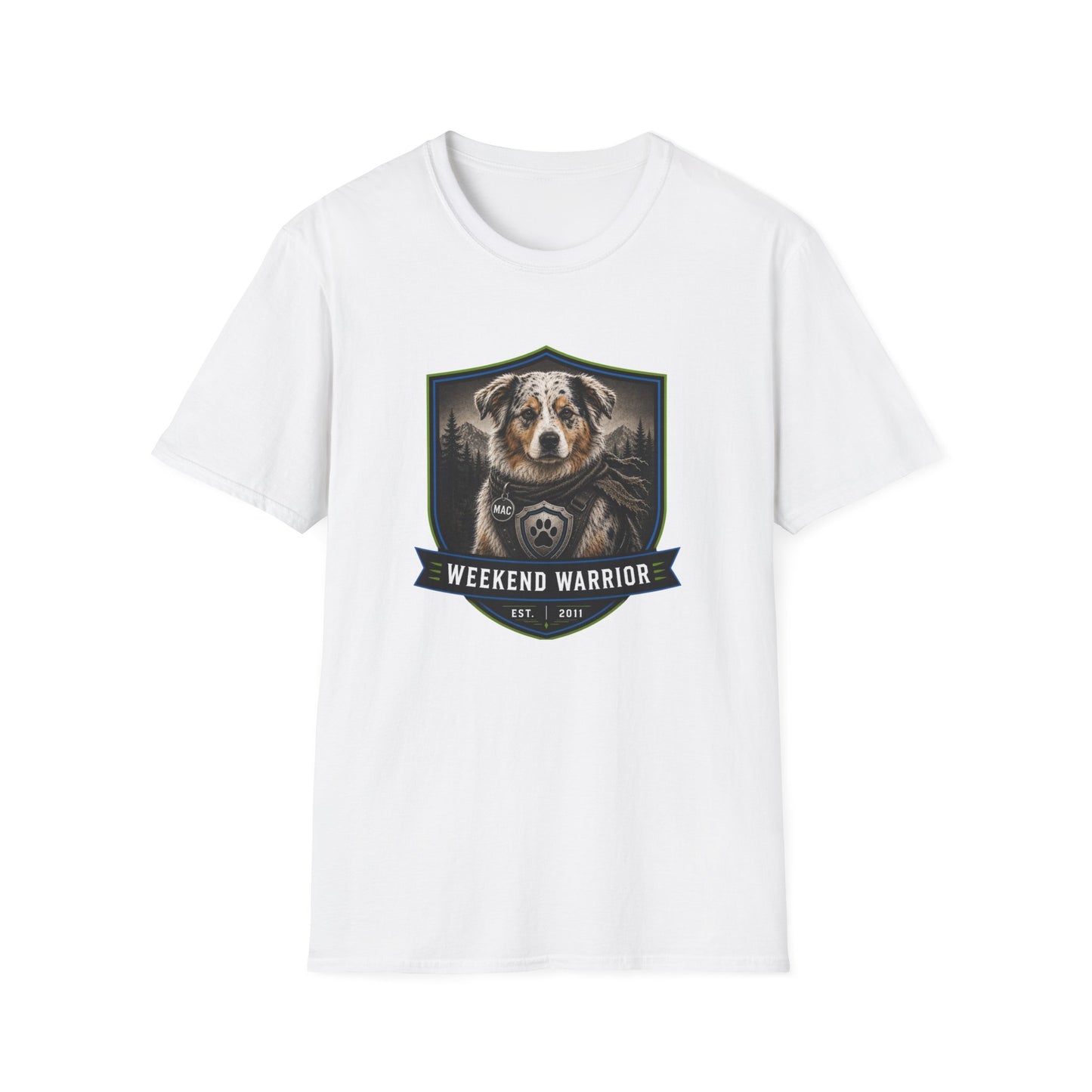 Weekend Warrior Dog T-Shirt — Australian Shepherd Badge Graphic