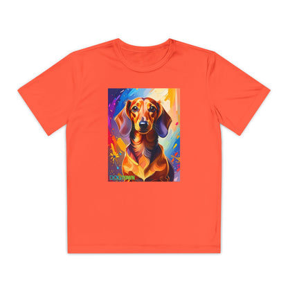 Pup Art Canvas - Kid's Sport Short Sleeve Tee (Dachshund)