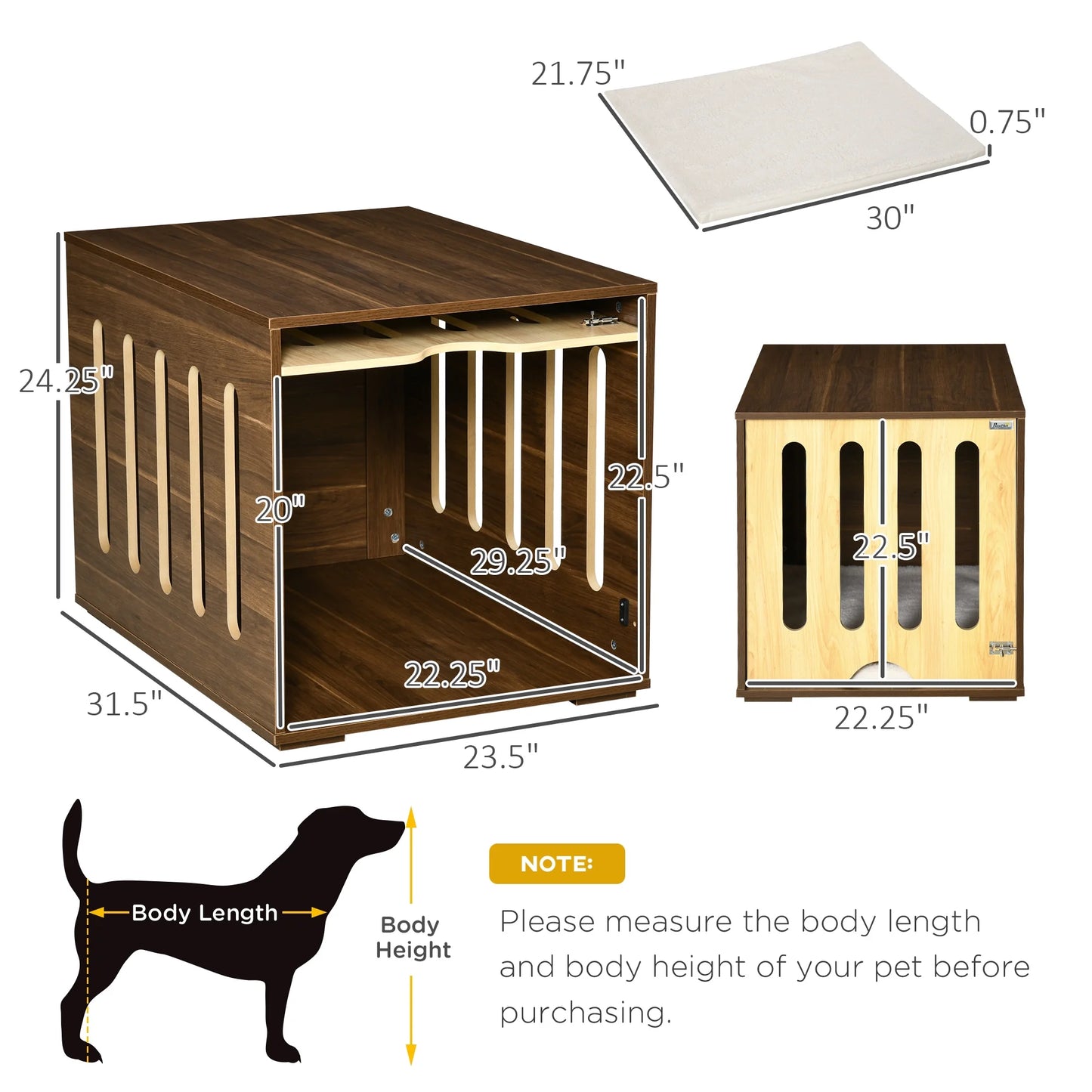 Dog Crate End Table with Soft Cushion for Small & Medium Dogs, Brown