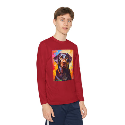 Pup Art Canvas - Kid's Sport Long Sleeve Tee (Chocolate Lab)