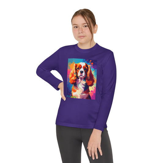 Pup Art Canvas - Kid's Sport Long Sleeve Tee (Cavalier King Charles Spaniel)