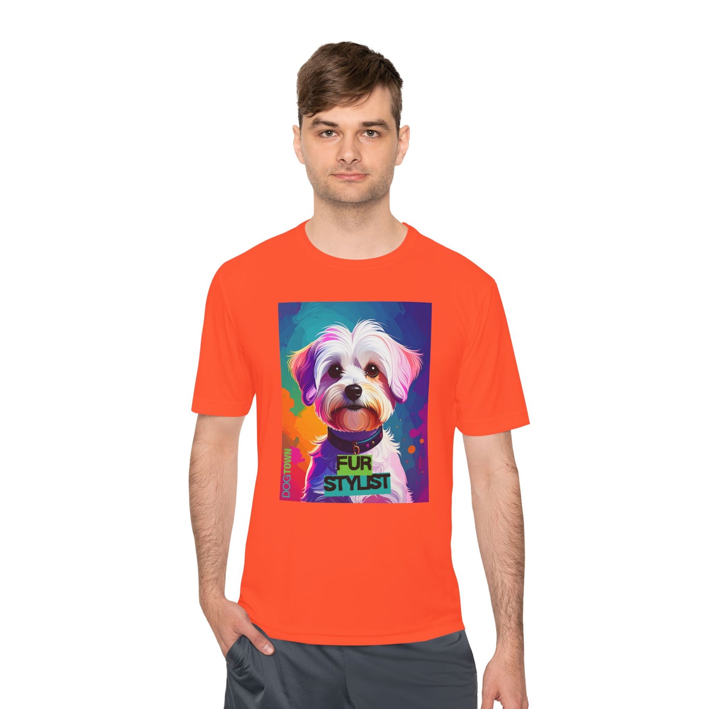 Dogtown Fur Stylist Groomer Shirt (Colorful with White Poodle)