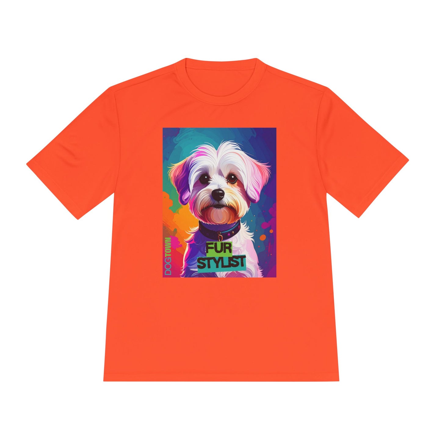 Dogtown Fur Stylist Groomer Shirt (Colorful with White Poodle)