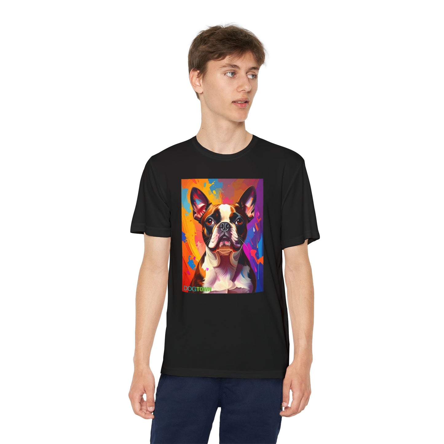 Pup Art Canvas - Kid's Sport Short Sleeve Tee (Boston Terrier)