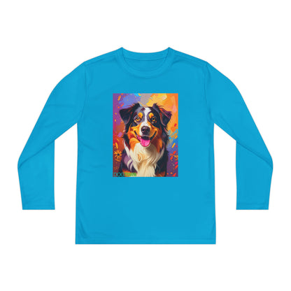 Pup Art Canvas - Kid's Sport Long Sleeve Tee (Australian Shepherd)