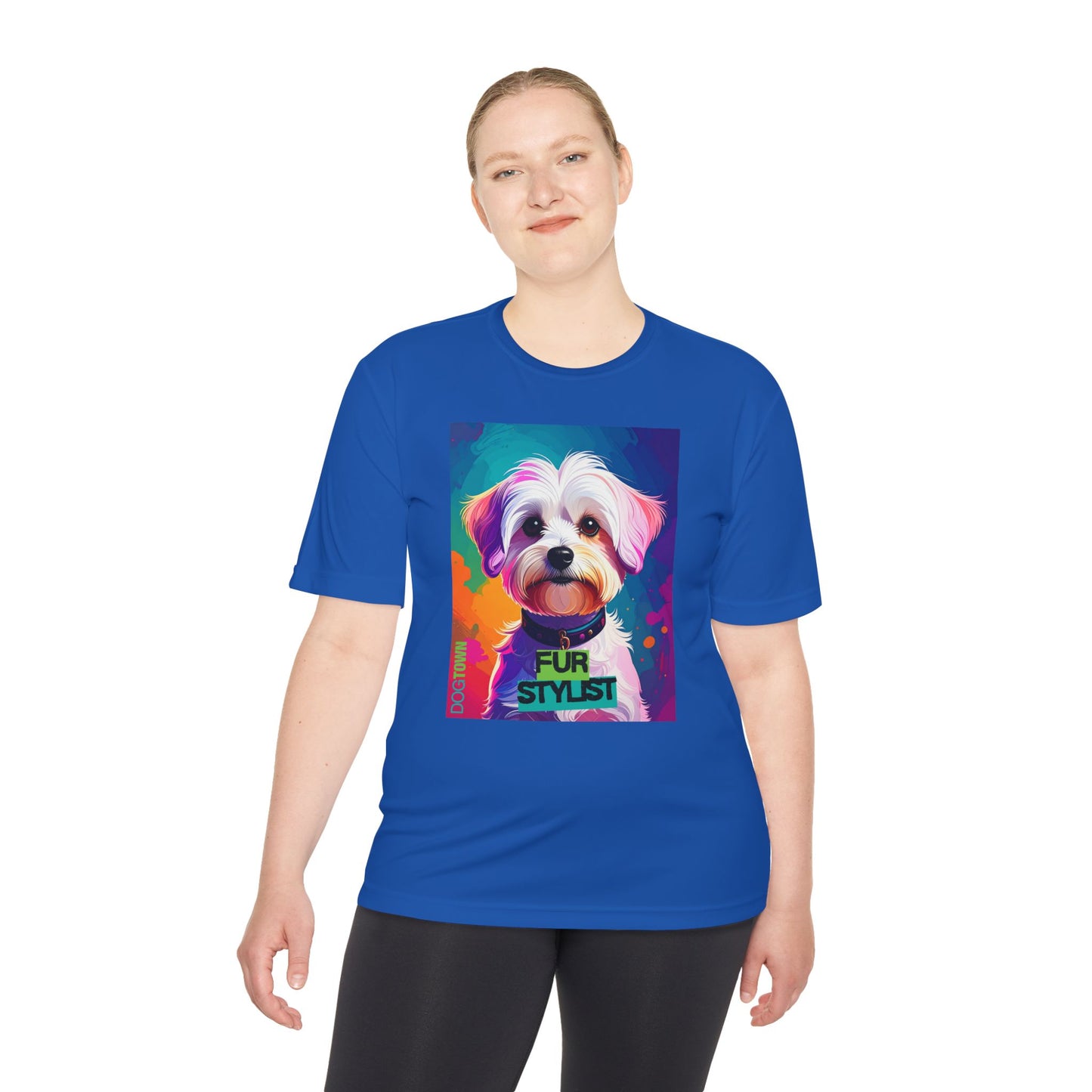 Dogtown Fur Stylist Groomer Shirt (Colorful with White Poodle)