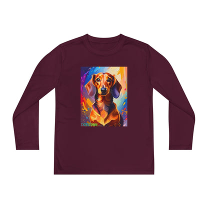 Pup Art Canvas - Kid's Sport Long Sleeve Tee (Dachshund)