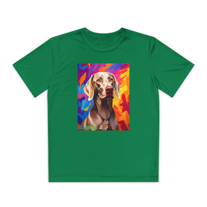 Pup Art Canvas - Kid's Sport Short Sleeve Tee (Weimaraner)