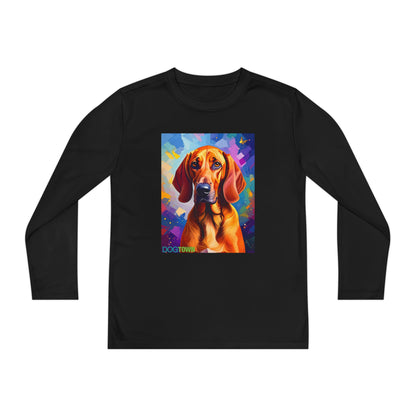 Pup Art Canvas - Kid's Sport Long Sleeve Tee (Redbone Coonhound)