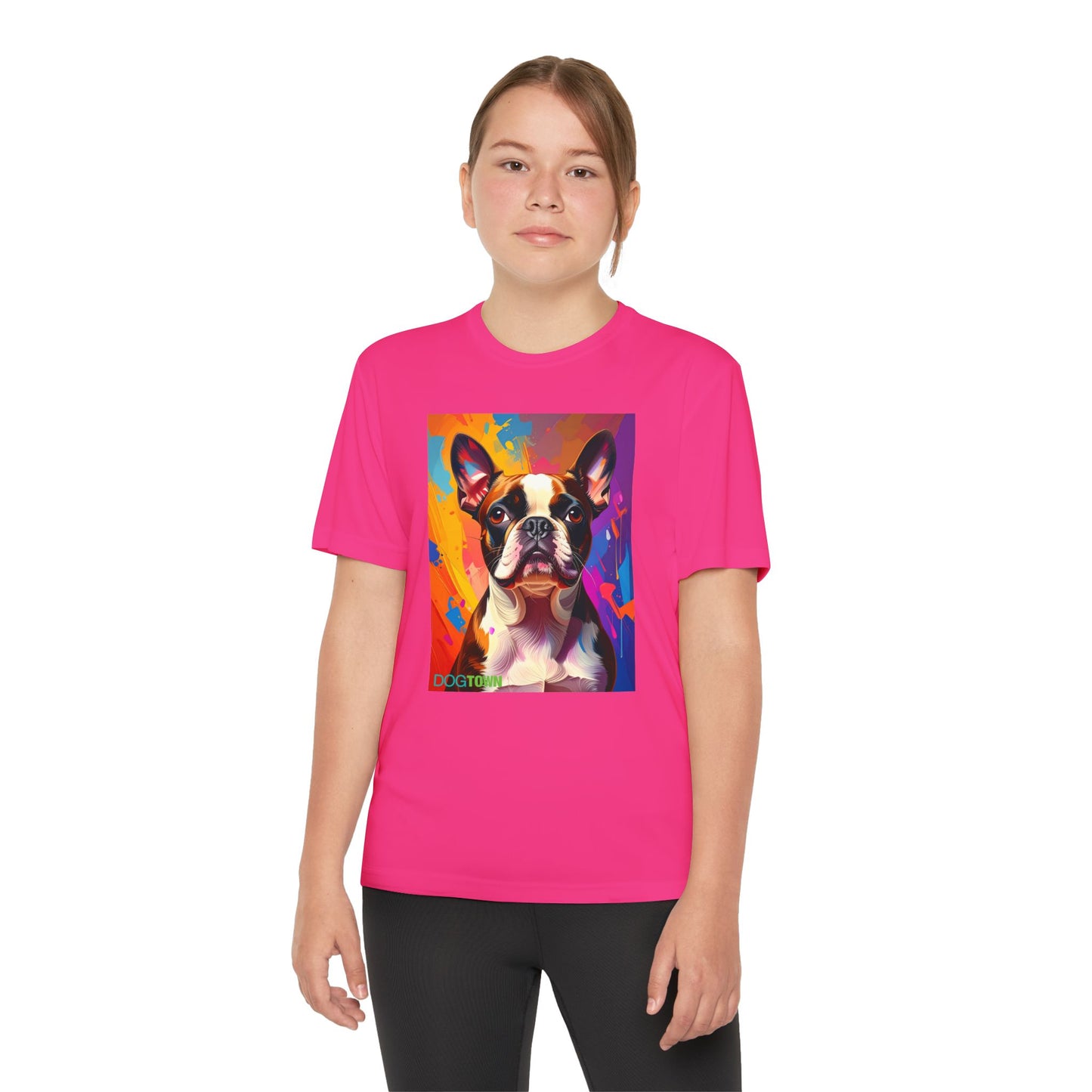 Pup Art Canvas - Kid's Sport Short Sleeve Tee (Boston Terrier)