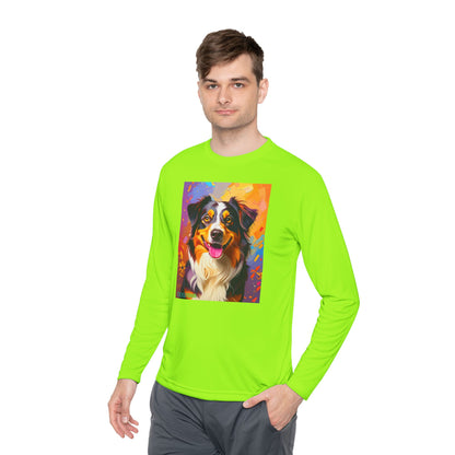 Pup Art Canvas Sport Long Sleeve Tee (Australian Shepherd)