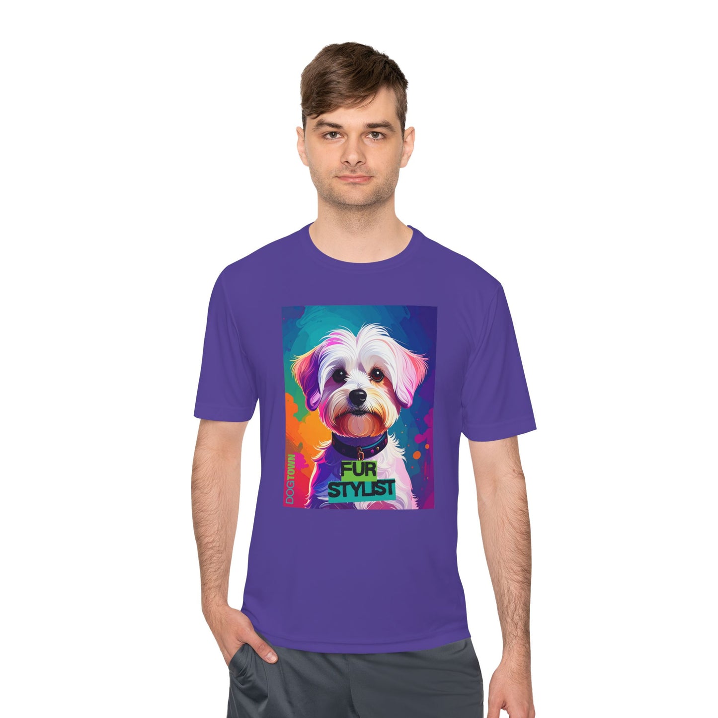 Dogtown Fur Stylist Groomer Shirt (Colorful with White Poodle)