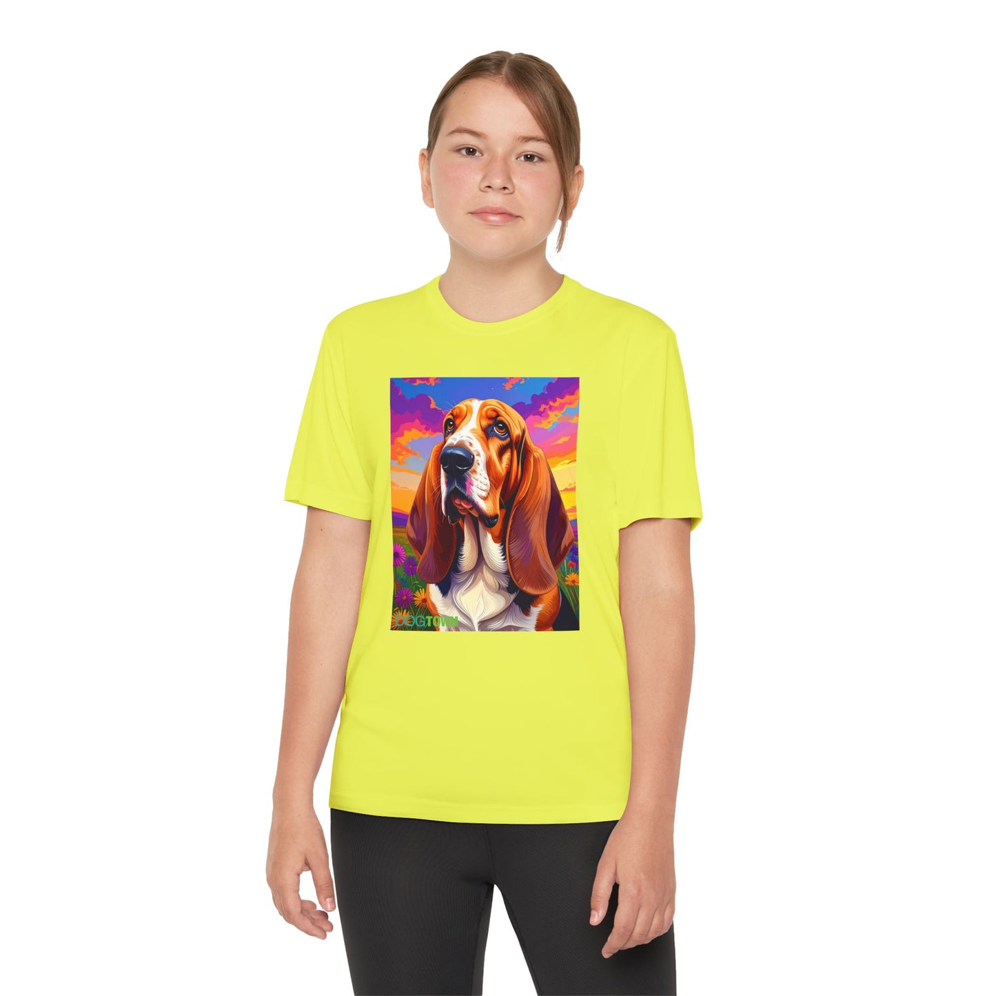 Pup Art Canvas - Kid's Sport Short Sleeve Tee (Basset Hound)