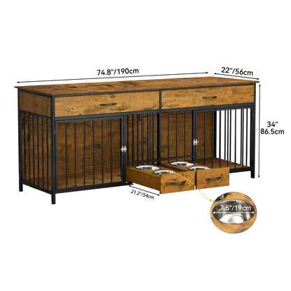 Dog Crate TV Stand with Feeder, 74.8" 