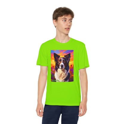 Pup Art Canvas - Kid's Sport Short Sleeve Tee (Border Collie)