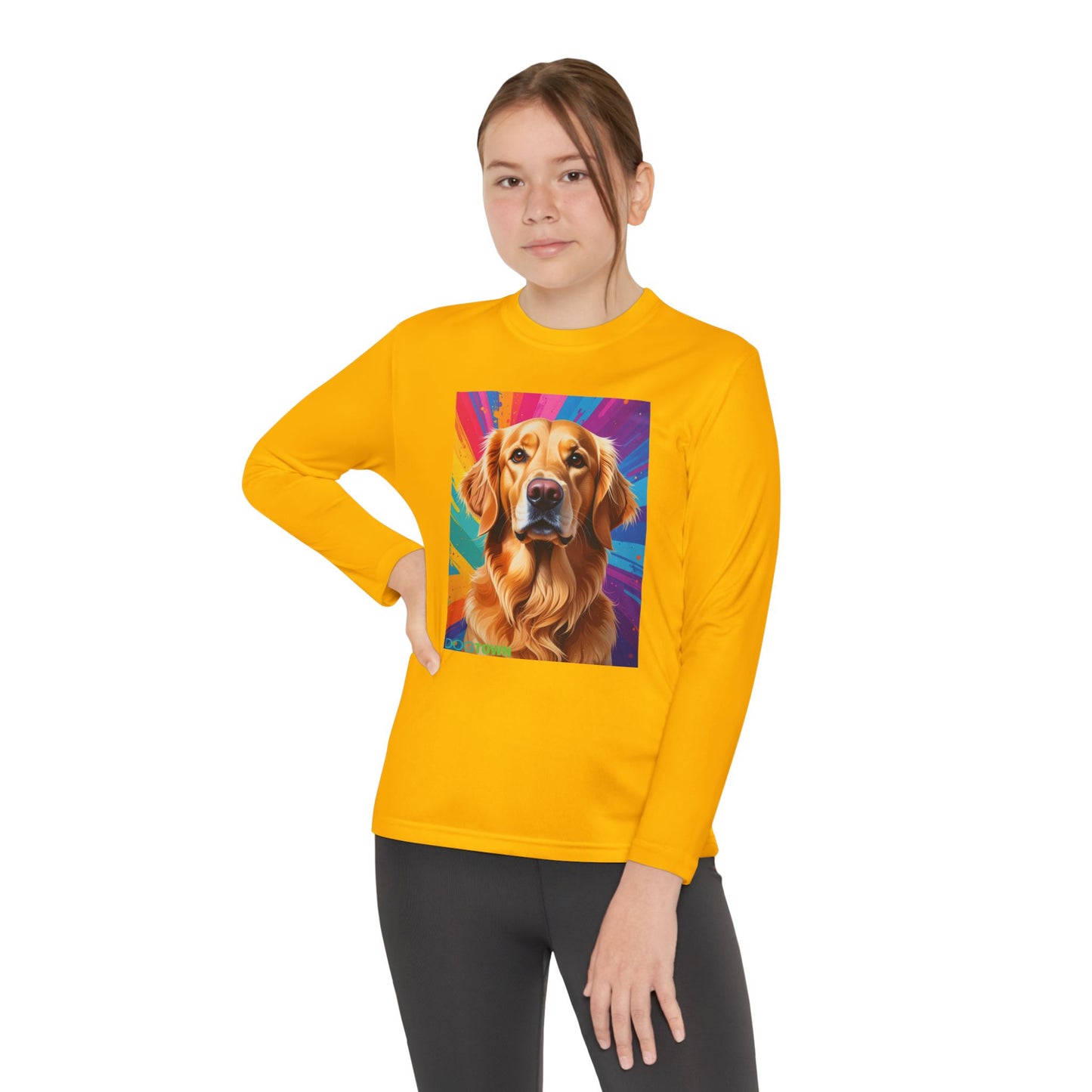 Pup Art Canvas - Kid's Sport Long Sleeve Tee (Golden Retriever)