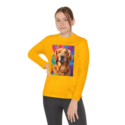 Pup Art Canvas - Kid's Sport Long Sleeve Tee (Golden Retriever)