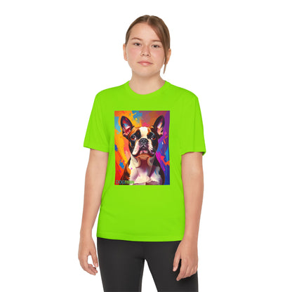 Pup Art Canvas - Kid's Sport Short Sleeve Tee (Boston Terrier)
