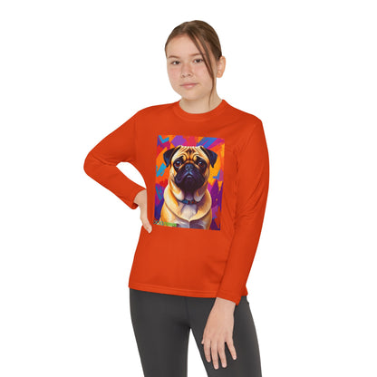 Pup Art Canvas - Kid's Sport Long Sleeve Tee (Pug)
