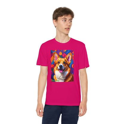 Pup Art Canvas - Kid's Sport Short Sleeve Tee (Corgi)