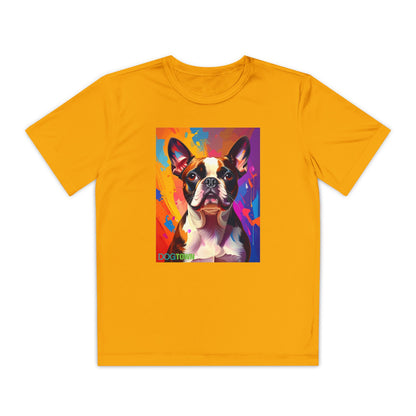 Pup Art Canvas - Kid's Sport Short Sleeve Tee (Boston Terrier)