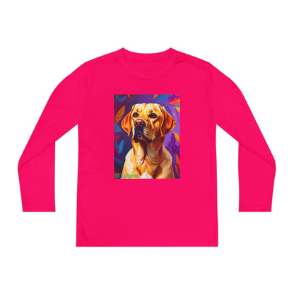 Pup Art Canvas - Kid's Sport Long Sleeve Tee (Yellow Lab)