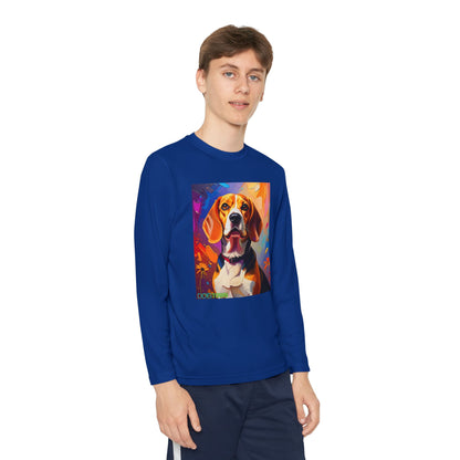 Pup Art Canvas - Kid's Sport Long Sleeve Tee (Beagle)