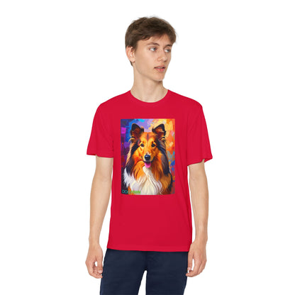 Pup Art Canvas - Kid's Sport Short Sleeve Tee (Sheltie - Shetland Sheepdog)