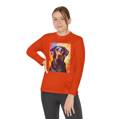 Pup Art Canvas - Kid's Sport Long Sleeve Tee (Chocolate Lab)