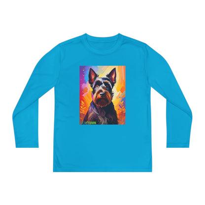 Pup Art Canvas - Kid's Sport Long Sleeve Tee (Scottish Terrier)