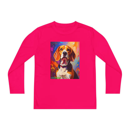 Pup Art Canvas - Kid's Sport Long Sleeve Tee (Beagle)