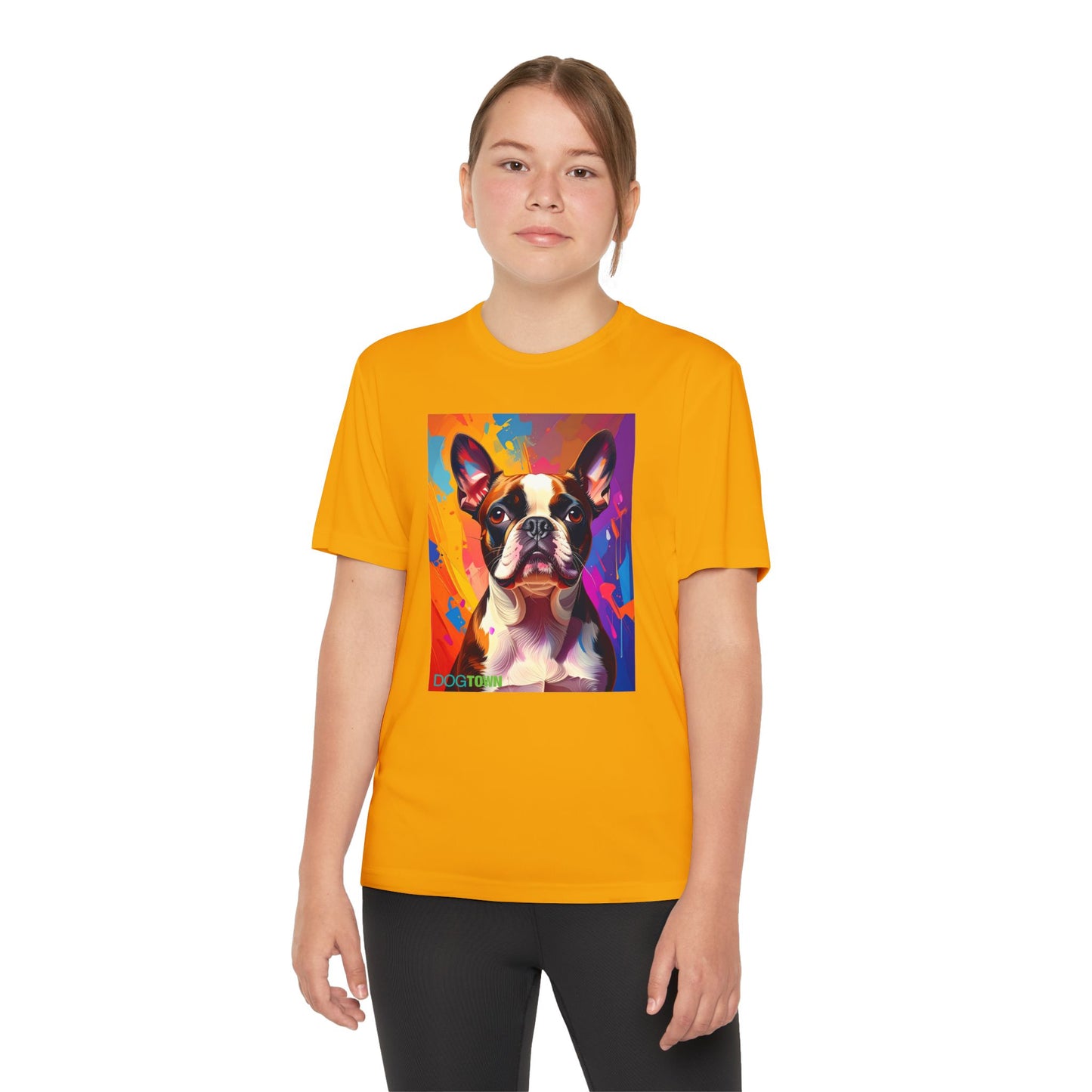 Pup Art Canvas - Kid's Sport Short Sleeve Tee (Boston Terrier)