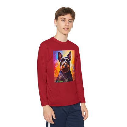 Pup Art Canvas - Kid's Sport Long Sleeve Tee (Scottish Terrier)