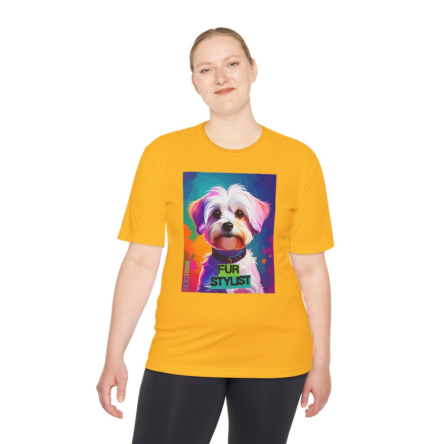 Dogtown Fur Stylist Groomer Shirt (Colorful with White Poodle)