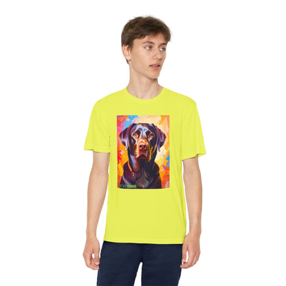 Pup Art Canvas - Kid's Sport Short Sleeve Tee (Chocolate Lab)