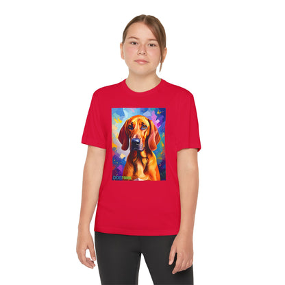 Pup Art Canvas - Kid's Sport Short Sleeve Tee (Redbone Coonhound)