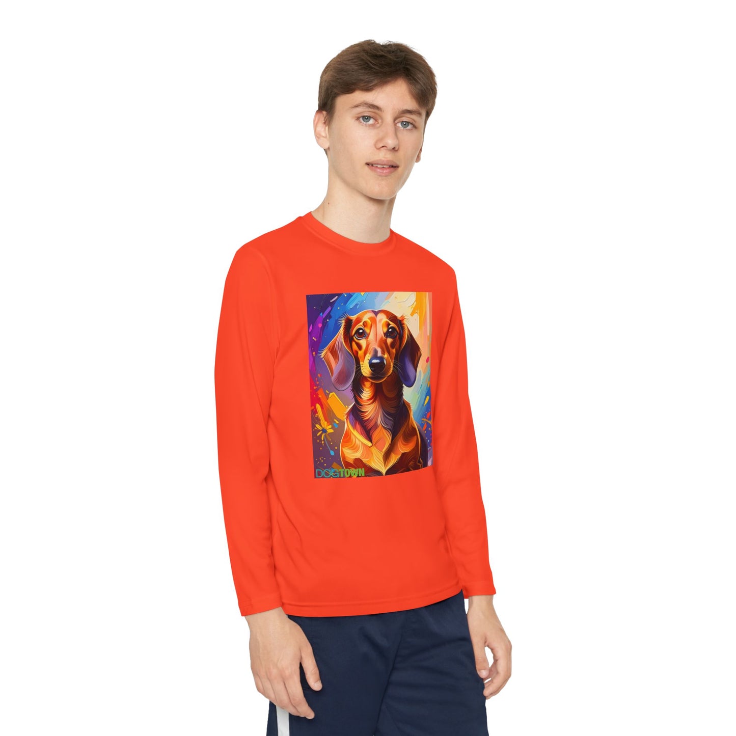 Pup Art Canvas - Kid's Sport Long Sleeve Tee (Dachshund)