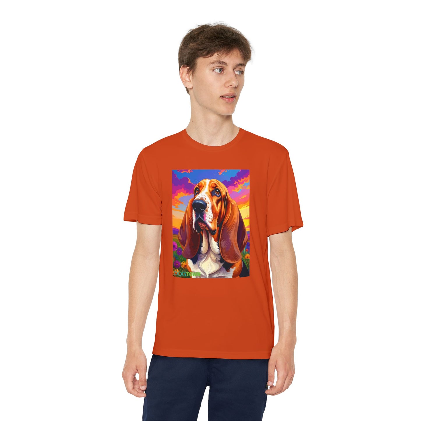 Pup Art Canvas - Kid's Sport Short Sleeve Tee (Basset Hound)