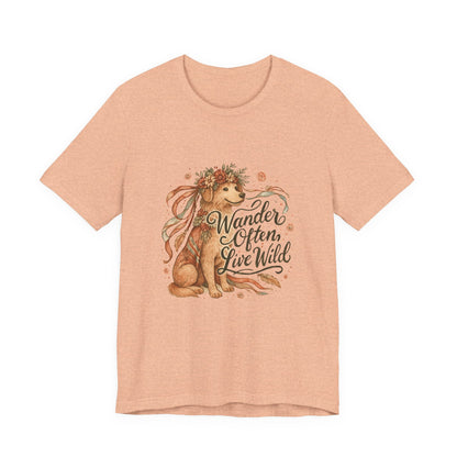 Dogtown Boho Revival "Wander Often, Live Wild" Unisex Jersey Tee (Golden Retriever)